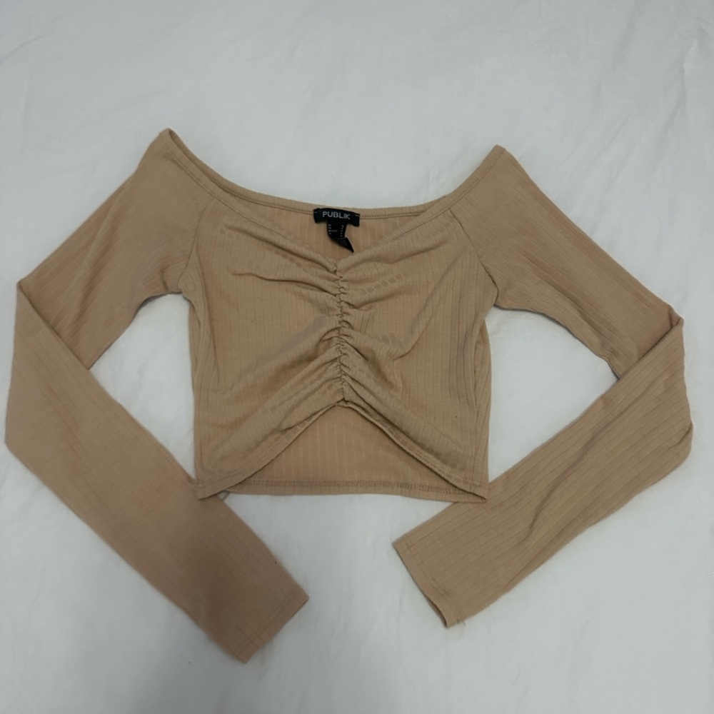 Tan long sleeve crop top